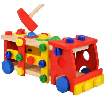 Coche de madera de tornillo, vehículo, martillo, bola, baratijas y más - Coche de tornillo 2 en 1 DIY, vehículo, martillo, bola