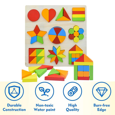 Jouet d'apprentissage Puzzle Formes en Bois, planche de puzzle Montessori 10 en 1 avec 10 formes géométriques