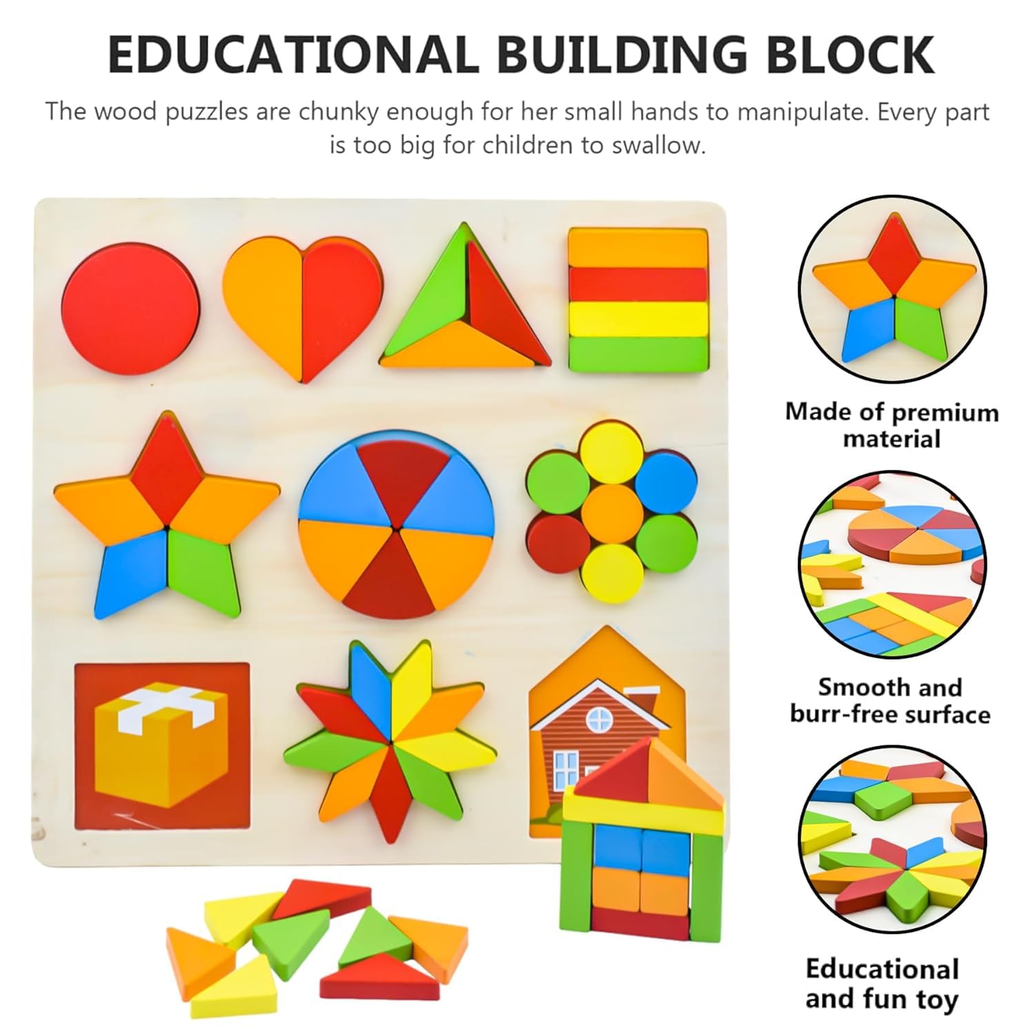 Jouet d'apprentissage Puzzle Formes en Bois, planche de puzzle Montessori 10 en 1 avec 10 formes géométriques