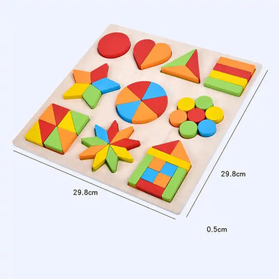 Jouet d'apprentissage Puzzle Formes en Bois, planche de puzzle Montessori 10 en 1 avec 10 formes géométriques