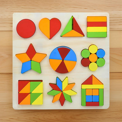 Jouet d'apprentissage Puzzle Formes en Bois, planche de puzzle Montessori 10 en 1 avec 10 formes géométriques