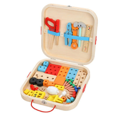 Caja de Herramientas de Madera, Juguetes Educativos STEM Montessori, Juguetes de Aprendizaje de Construcción para Niños de 3+ Años, Set de 53 piezas, Certificado de Seguridad Infantil, Multicolor