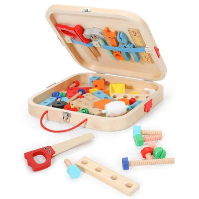 Caja de Herramientas de Madera, Juguetes Educativos STEM Montessori, Juguetes de Aprendizaje de Construcción para Niños de 3+ Años, Set de 53 piezas, Certificado de Seguridad Infantil, Multicolor