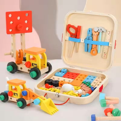 Caja de Herramientas de Madera, Juguetes Educativos STEM Montessori, Juguetes de Aprendizaje de Construcción para Niños de 3+ Años, Set de 53 piezas, Certificado de Seguridad Infantil, Multicolor