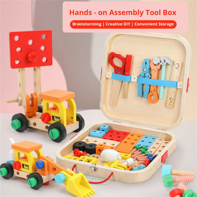 Caja de Herramientas de Madera, Juguetes Educativos STEM Montessori, Juguetes de Aprendizaje de Construcción para Niños de 3+ Años, Set de 53 piezas, Certificado de Seguridad Infantil, Multicolor