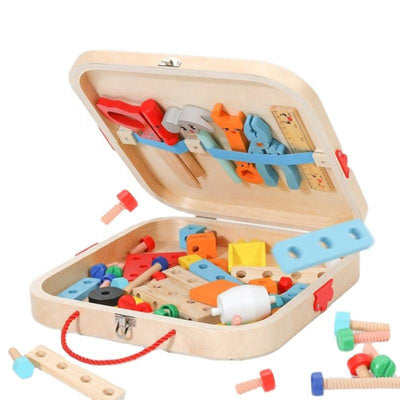 Caja de Herramientas de Madera, Juguetes Educativos STEM Montessori, Juguetes de Aprendizaje de Construcción para Niños de 3+ Años, Set de 53 piezas, Certificado de Seguridad Infantil, Multicolor