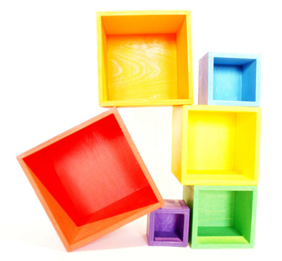 Fidtoy Cajas Apilables de Arcoíris, Juguete de Madera Encajable para Niños de 3+ años