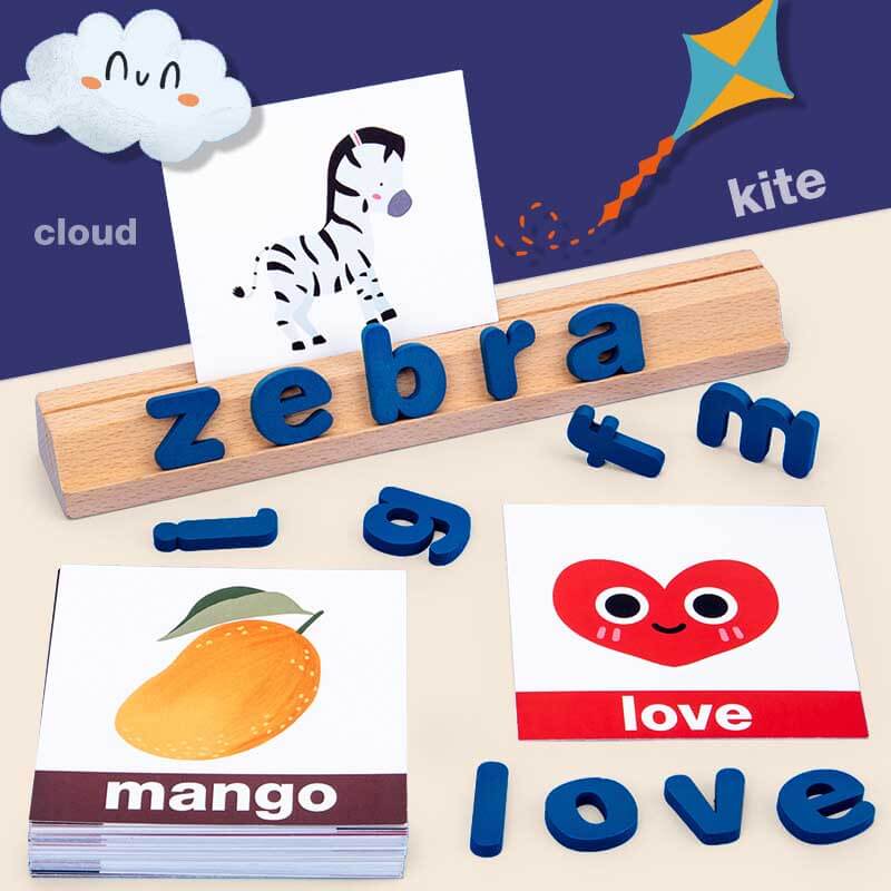 Jouet Fidtoy en bois pour apprendre l'orthographe, blocs alphabet, cartes flash