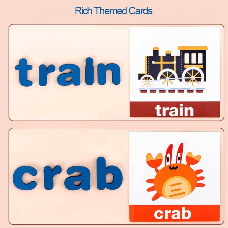 Jouet Fidtoy en bois pour apprendre l'orthographe, blocs alphabet, cartes flash