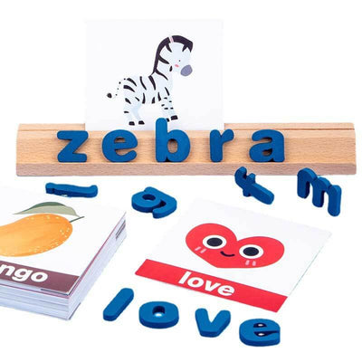 Jouet Fidtoy en bois pour apprendre l'orthographe, blocs alphabet, cartes flash