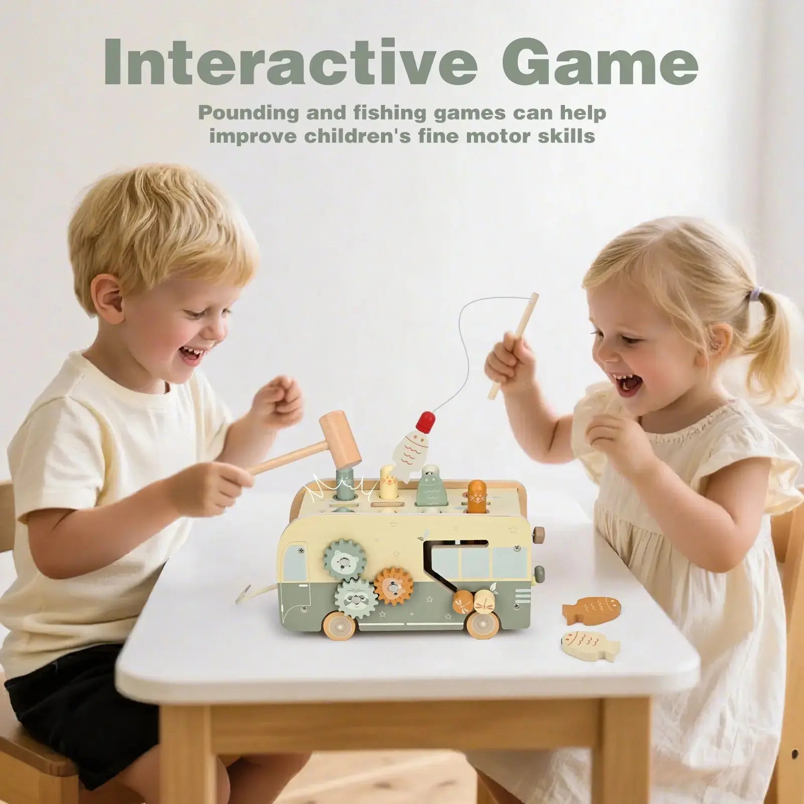 Fidtoy Montessori Hammering Toy 7-in-1 Wooden Activity Cube for Toddlers Musical Learning Toy